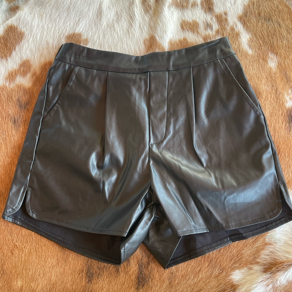Sleek Black High Waist Leather Shorts